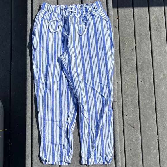 LOFT Women’s Blue and White Striped Linen Pants, Pockets, Lightweight, Size S - Picture 1 of 17